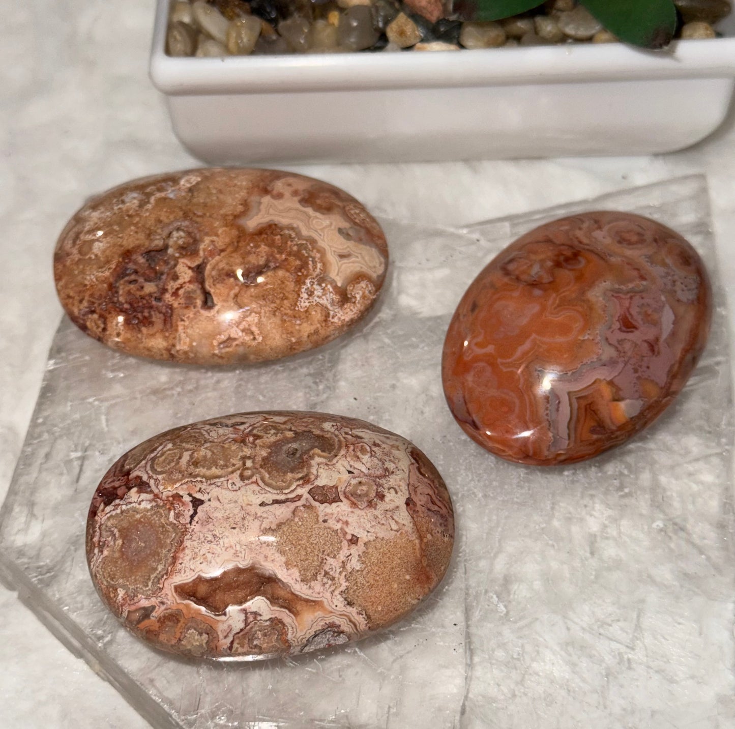 Indonesian Pink Crazy Lace Agate Palm Stones