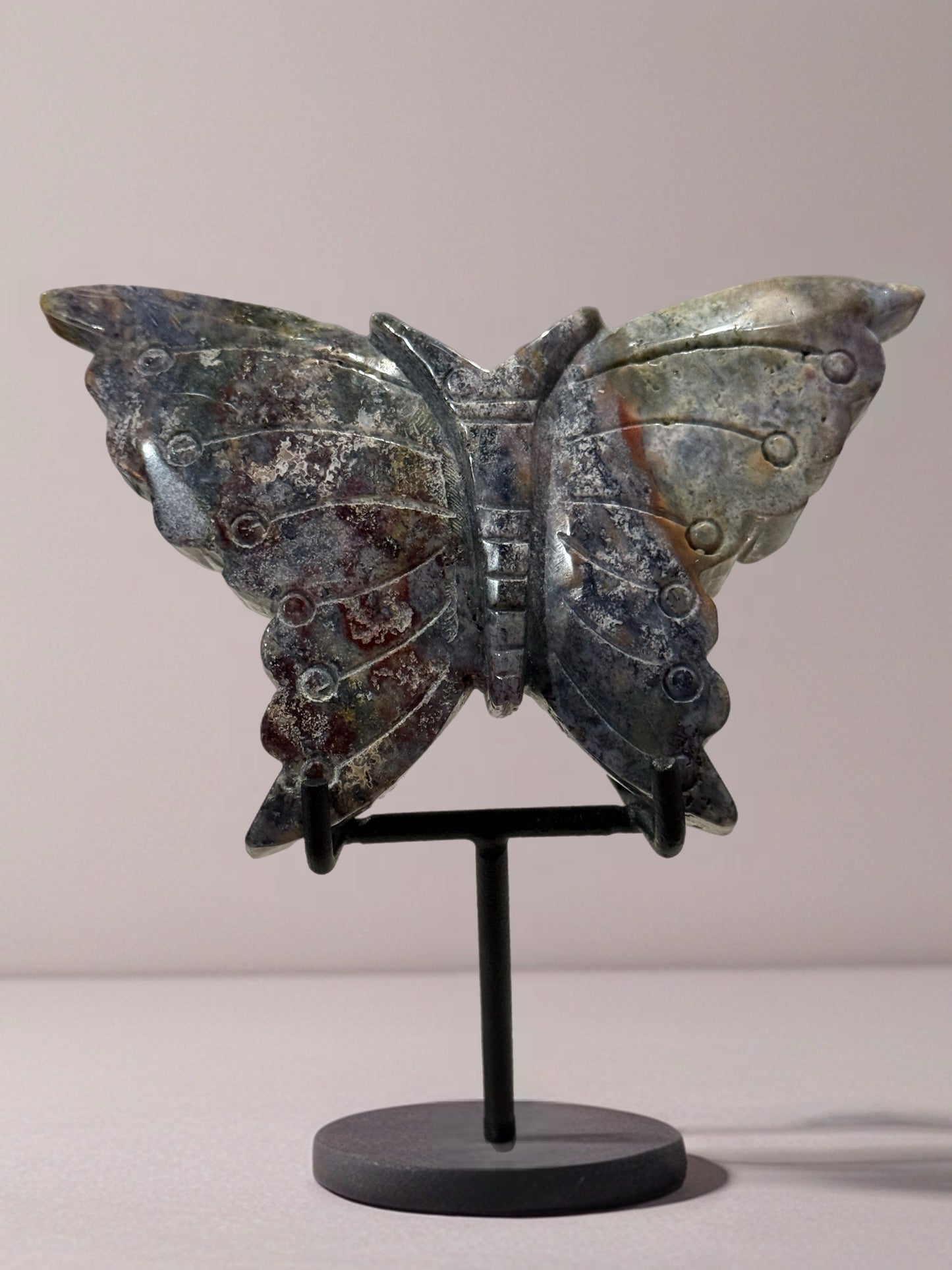 Vibrant Ocean Jasper Butterfly Carving