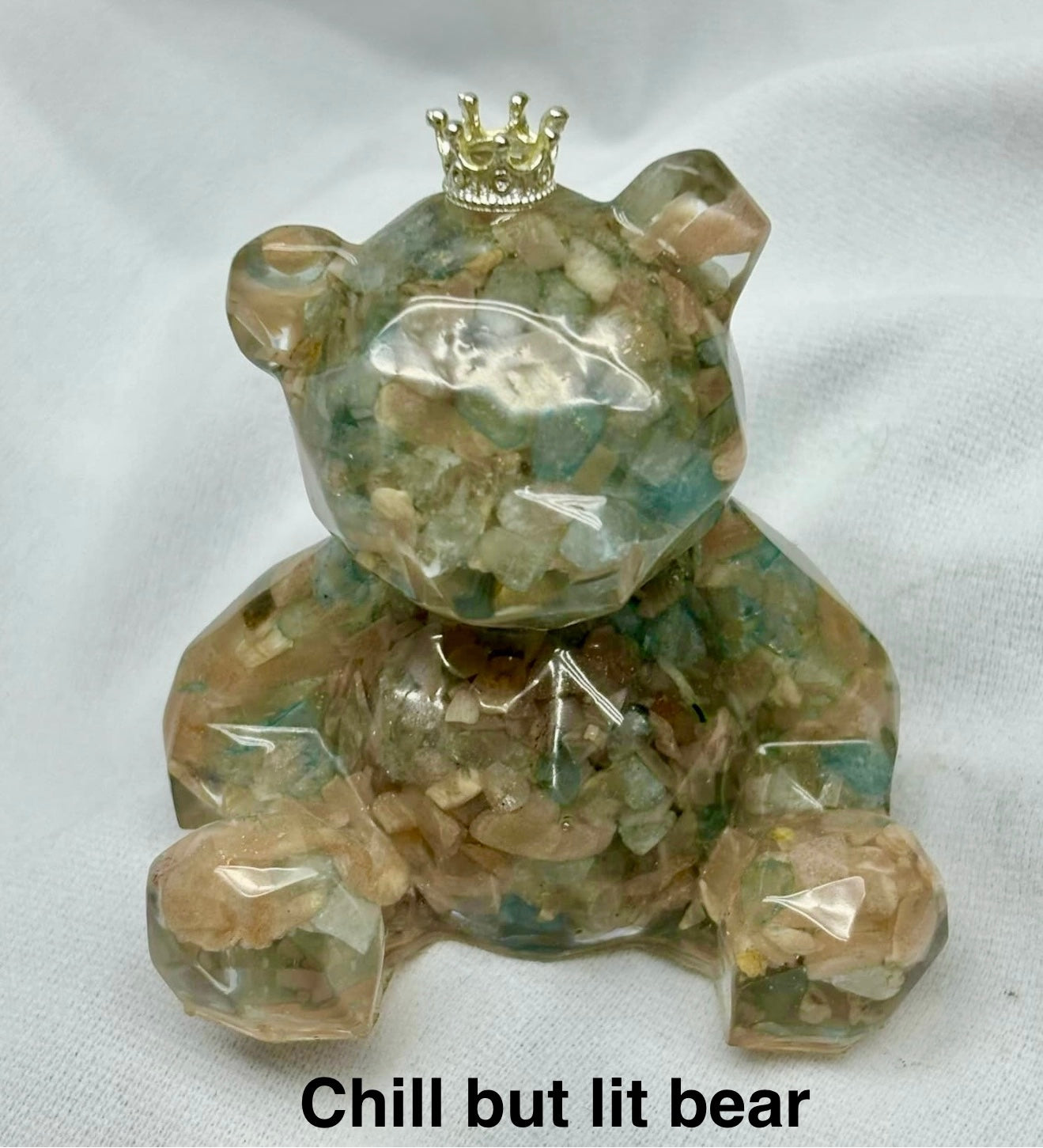 Peach Moonstone & Aquamarine - "Chill But Lit Bear"