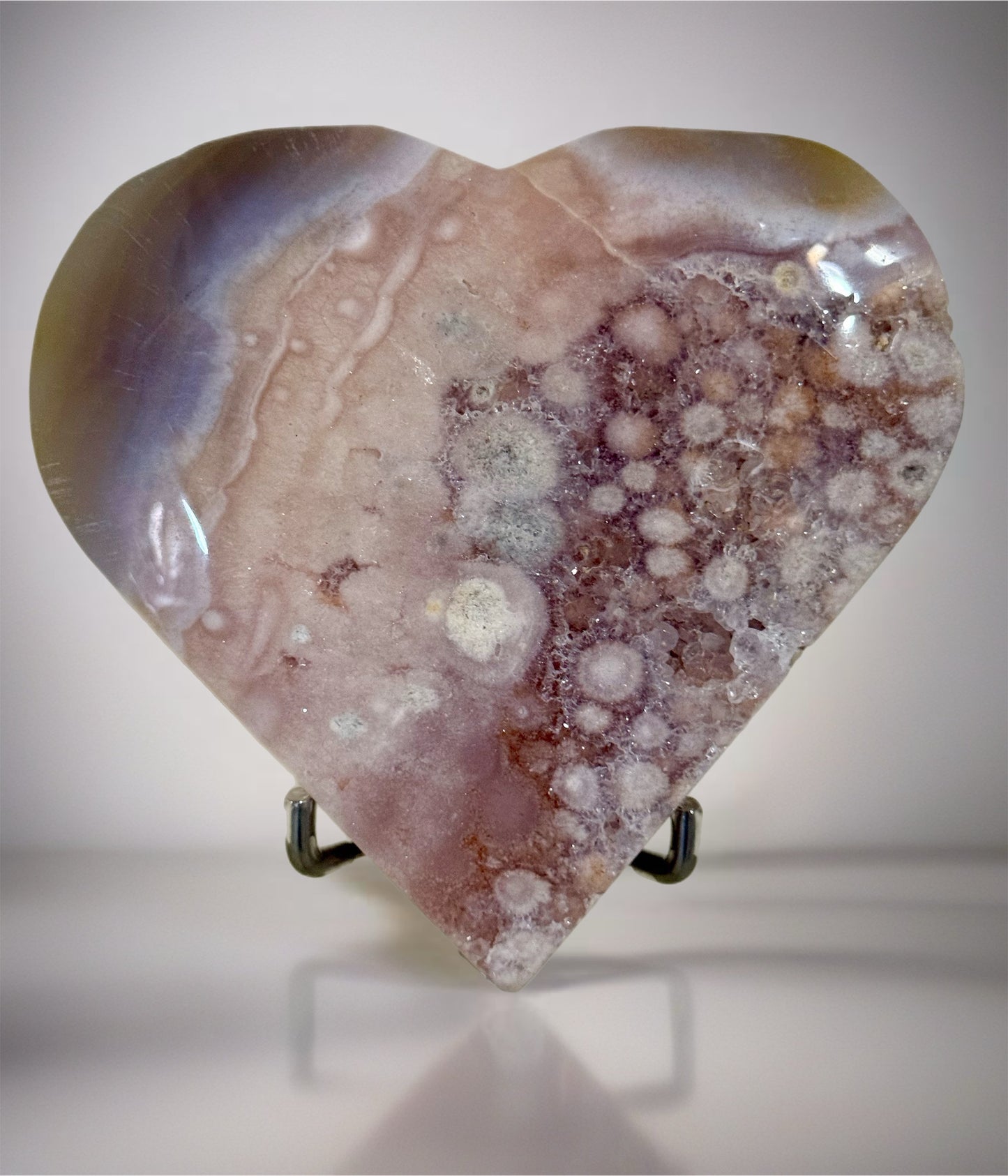 Large Pink Amethyst & Agate Heart With Druzys