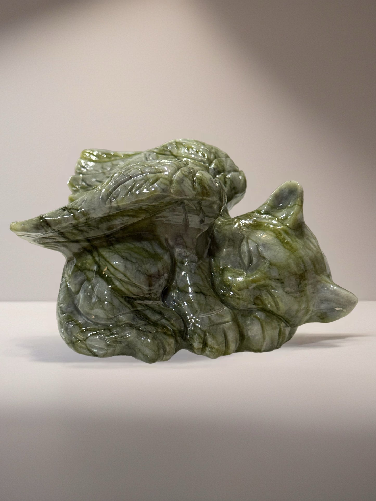 XL Serpentine Guardian Angel Cat Carving