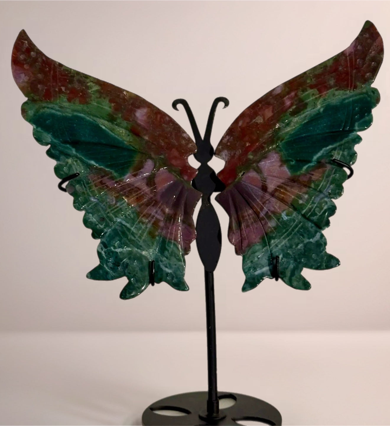 HUGE Madagascar Sea Jasper Wings W/ Stand