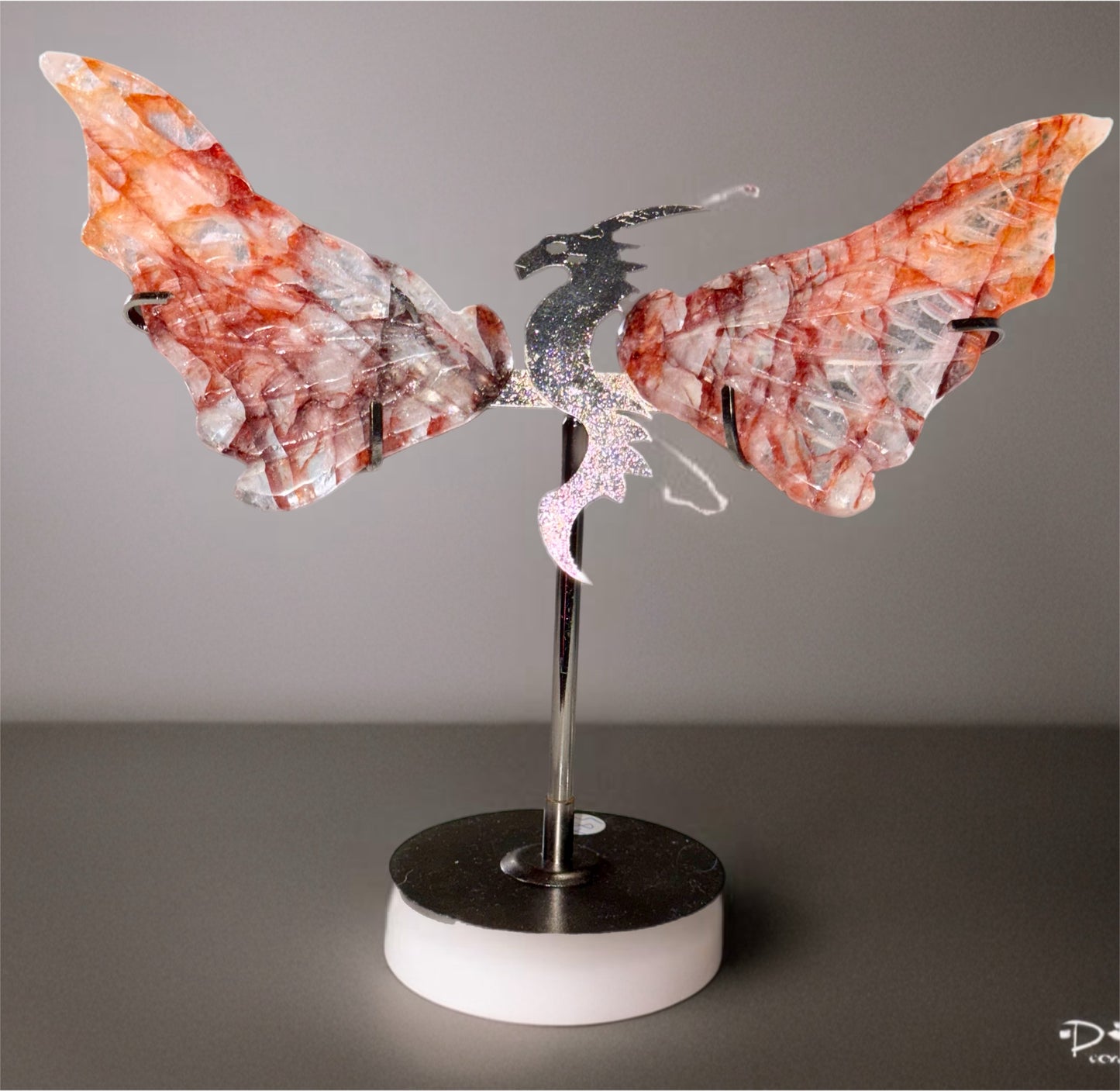 Fire Quartz Dragon Carving On Stand