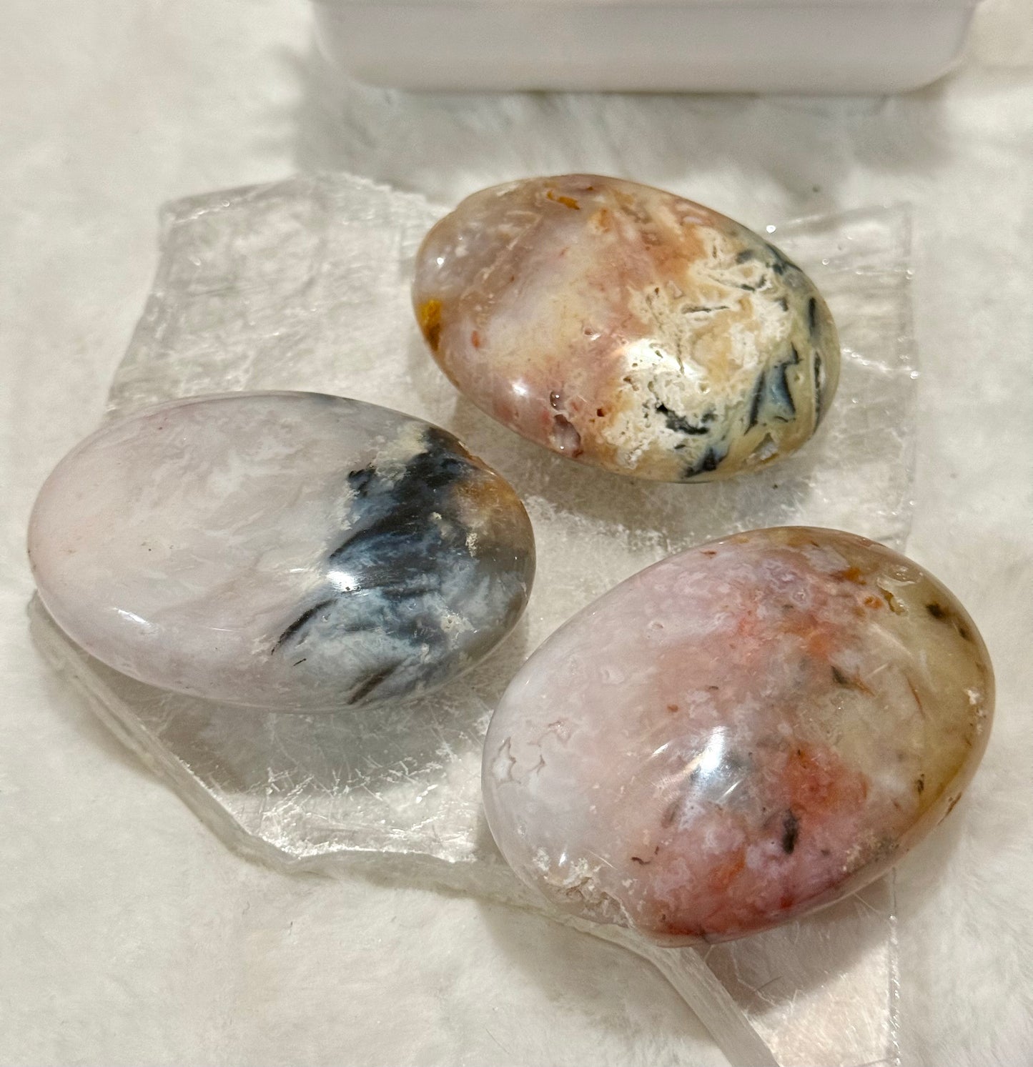 Indonesian Pink Plume Agate Palm Stones