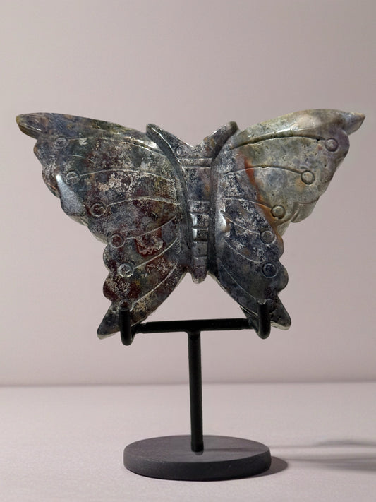 Vibrant Ocean Jasper Butterfly Carving