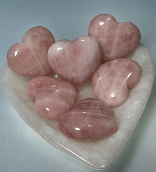 Jelly Rose Quartz Heart Carvings