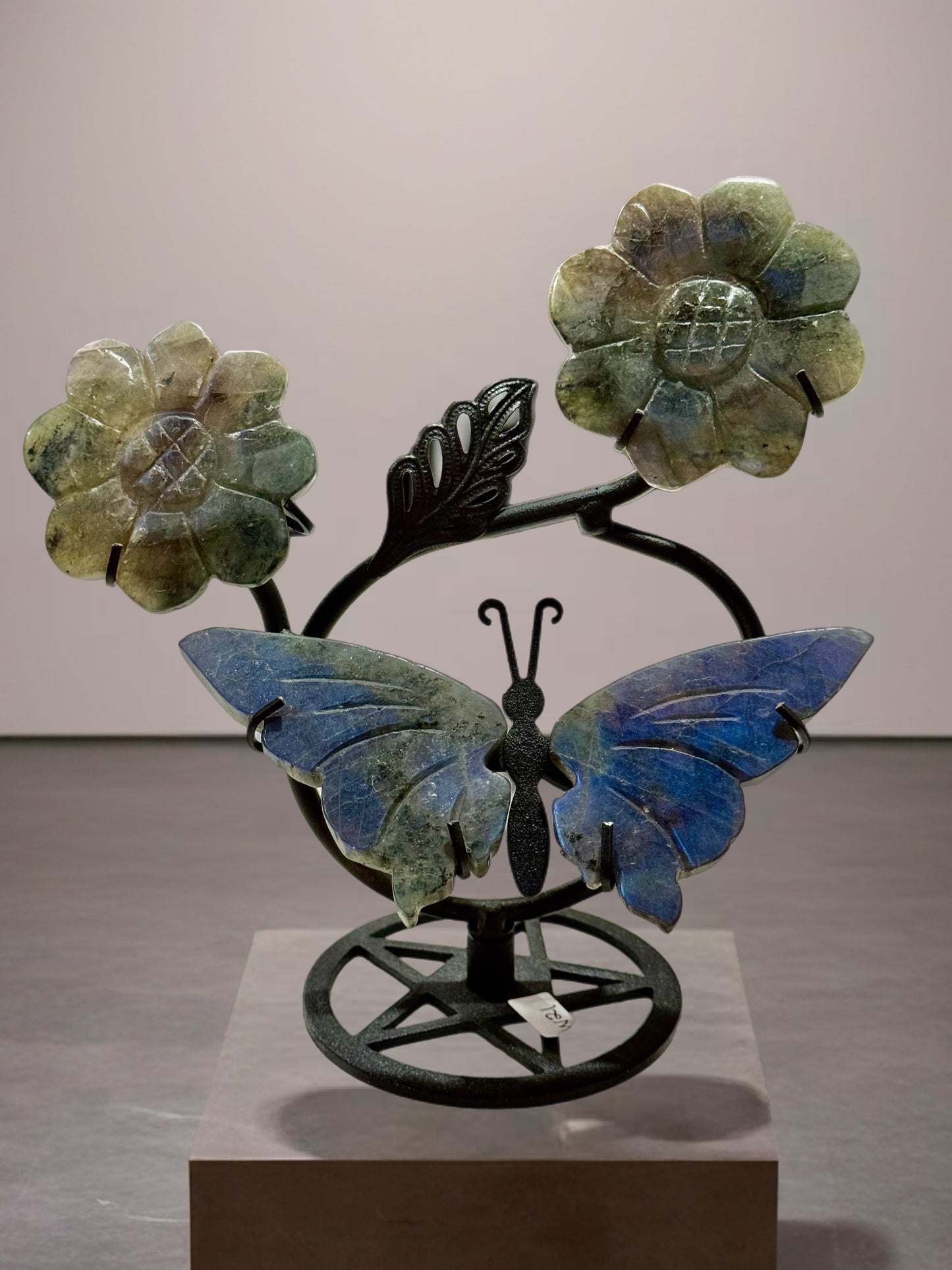 Labradorite Butterfly Flower Carving On Stand