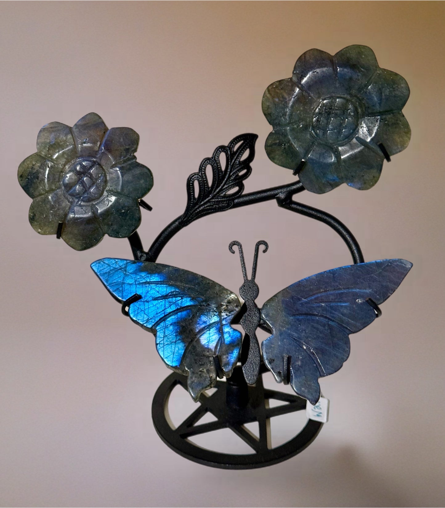 Labradorite Butterfly Flower Carving On Stand