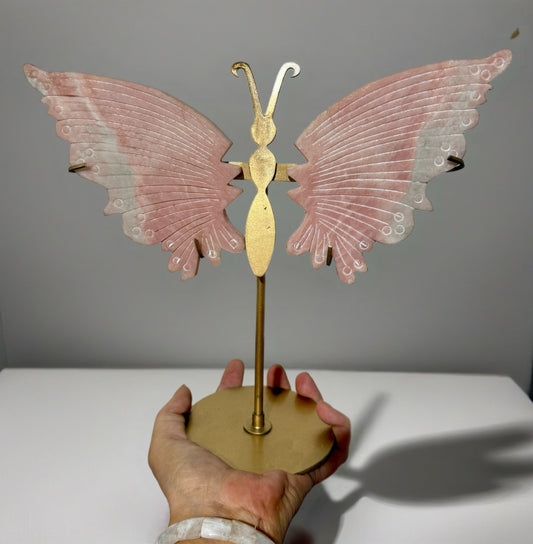 HUGE Pink Opal Butterfly on Gold Stand