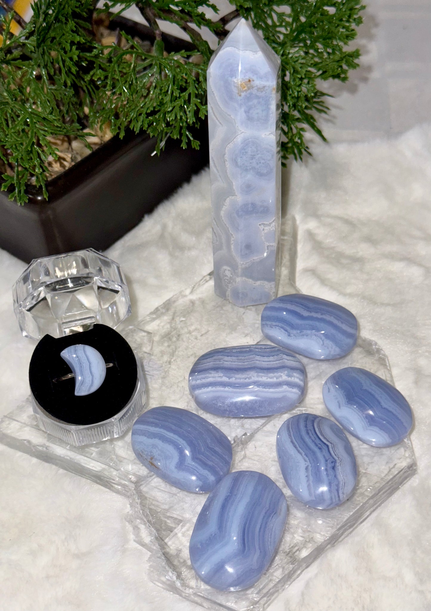 Blue Lace Agate Palm Stones