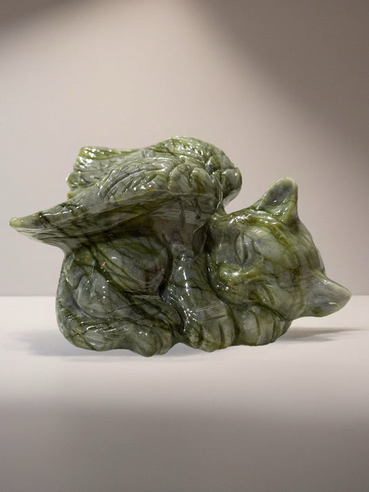 XL Serpentine Guardian Angel Cat Carving