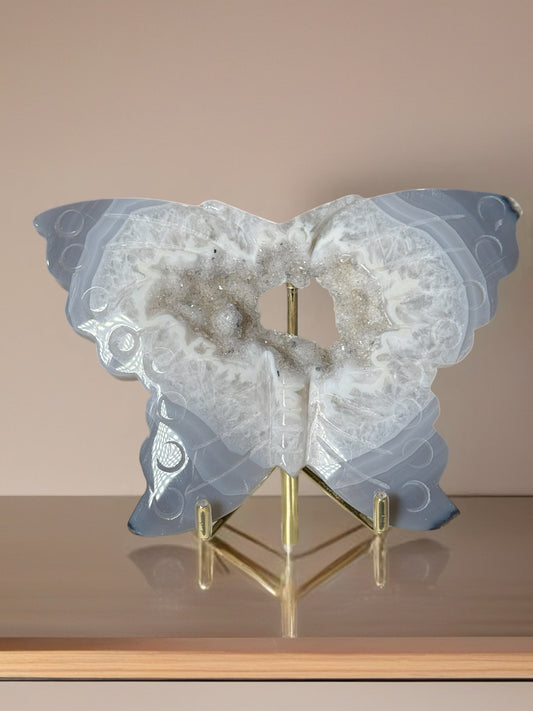 Druzy Agate Butterfly Carving