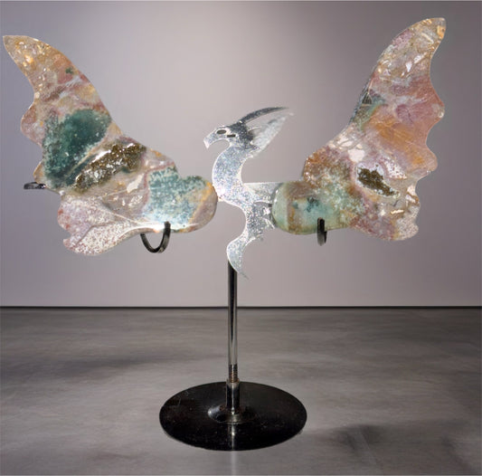 Madagascar Sea Jasper Dragon Wings On Stand