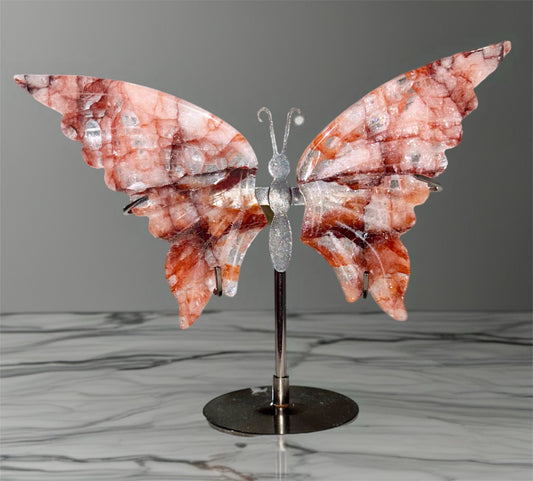 Fire Quartz Butterfly on Silver Stand